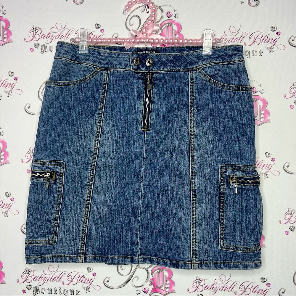 Bongo skirt cargo denim jean blue strappy buckles military y2k cute stretchy
